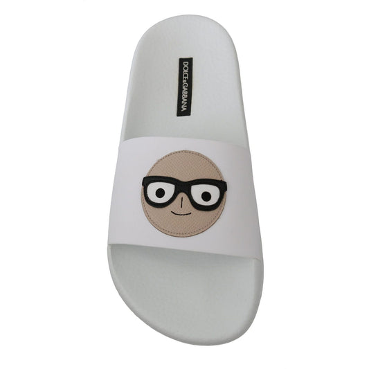 Dolce & Gabbana White Leather #dgfamily Slides Shoes Sandals LA6250-35