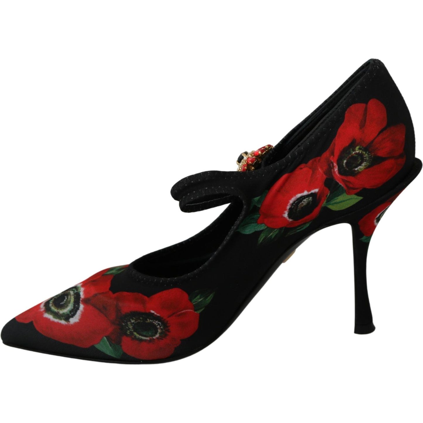 Dolce & Gabbana Black Red Floral Mary Janes Pumps Shoes LA6586-36