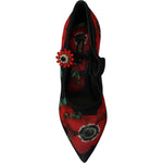 Dolce & Gabbana Black Red Floral Mary Janes Pumps Shoes LA6586-36