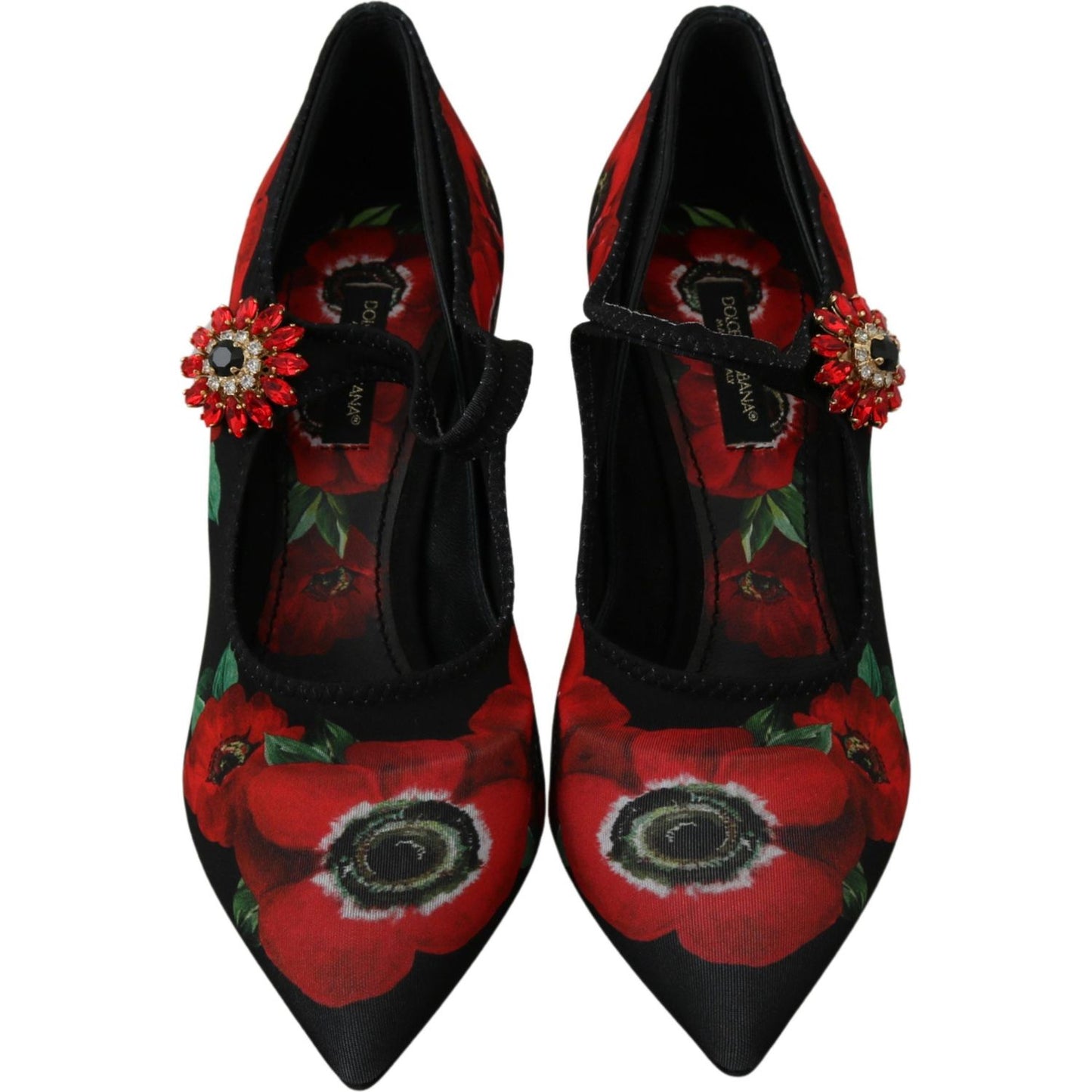 Dolce & Gabbana Black Red Floral Mary Janes Pumps Shoes LA6586-36