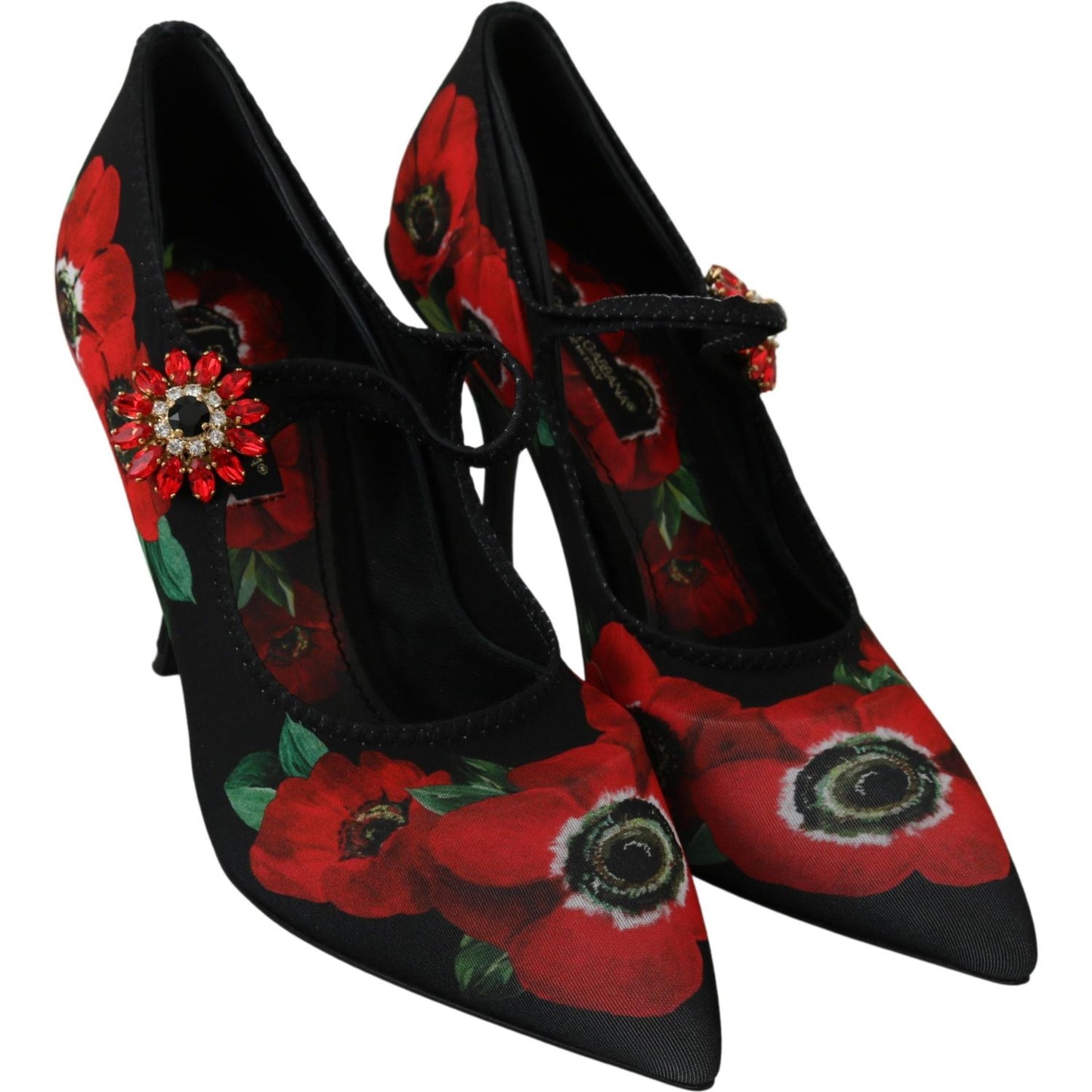 Dolce & Gabbana Black Red Floral Mary Janes Pumps Shoes LA6586-36