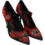 Dolce & Gabbana Black Red Floral Mary Janes Pumps Shoes LA6586-36