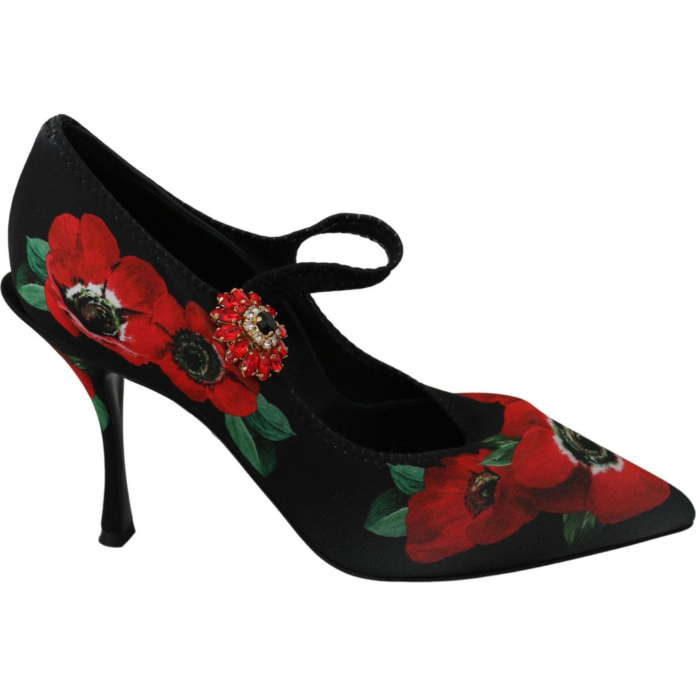 Dolce & Gabbana Black Red Floral Mary Janes Pumps Shoes LA6586-36