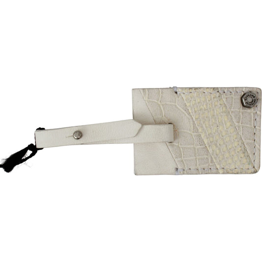 GF Ferre Beige Luggage Tag Branded Leather Patterned Keychain SMY7052