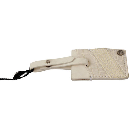GF Ferre Beige Luggage Tag Branded Leather Patterned Keychain