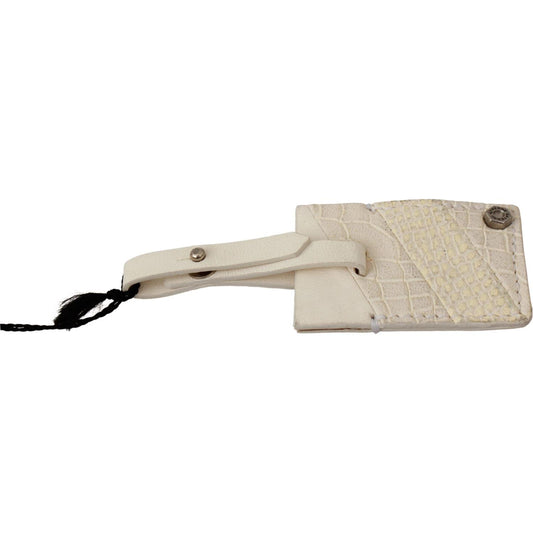 GF Ferre Beige Luggage Tag Branded Leather Patterned Keychain SMY7052