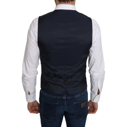 Dolce & Gabbana Blue Silk Romb Pattern Formal Coat Vest