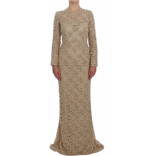 Dolce & Gabbana Beige Floral Lace Sheath Maxi Dress NOC10124-40