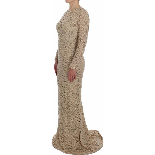 Dolce & Gabbana Beige Floral Lace Sheath Maxi Dress NOC10124-40
