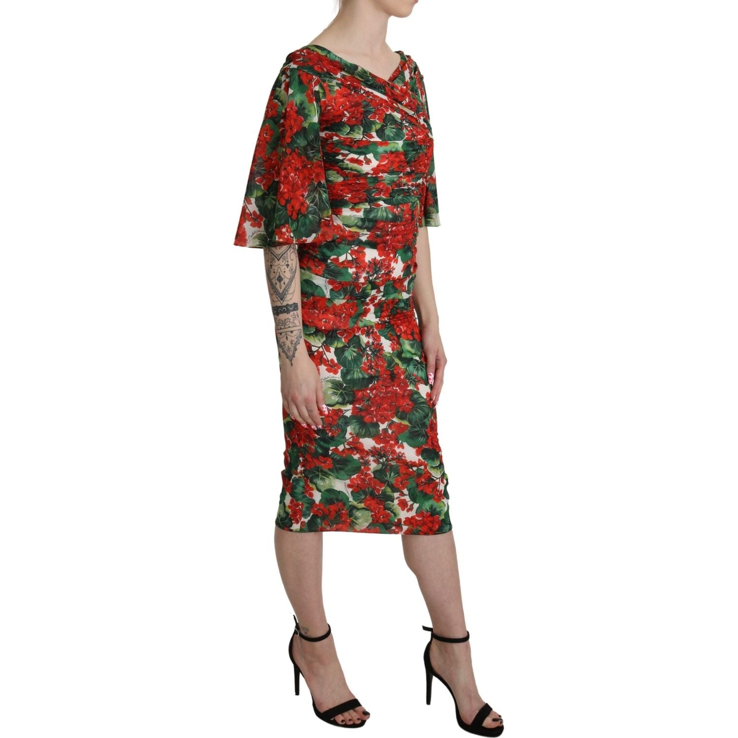 Dolce & Gabbana Red Floral Sheath Midi Silk Stretch Dress