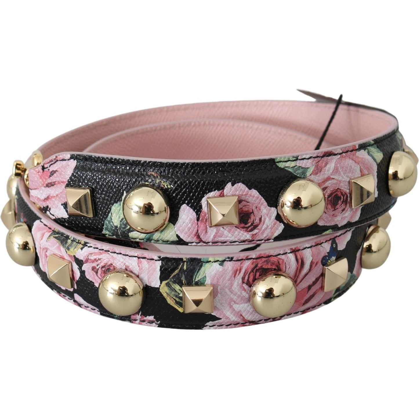 Dolce & Gabbana Pink Floral Leather Stud Accessory Shoulder Strap BEL60707