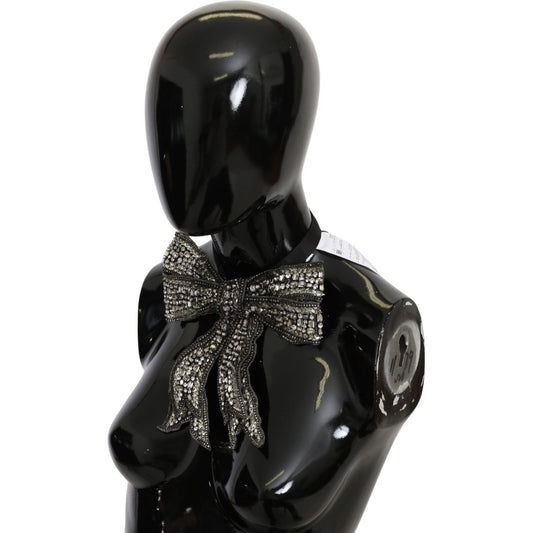Dolce & Gabbana Silver Crystal Beaded Sequined 100% Silk Catwalk Necklace Bowtie Necklace