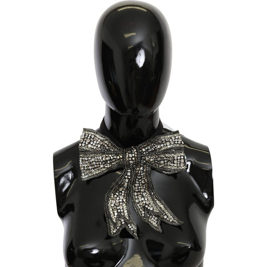 Dolce & Gabbana Silver Crystal Beaded Sequined 100% Silk Catwalk Necklace Bowtie Necklace