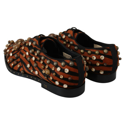 Dolce & Gabbana Orange Pony Hair Crystal Dress Broque Shoes