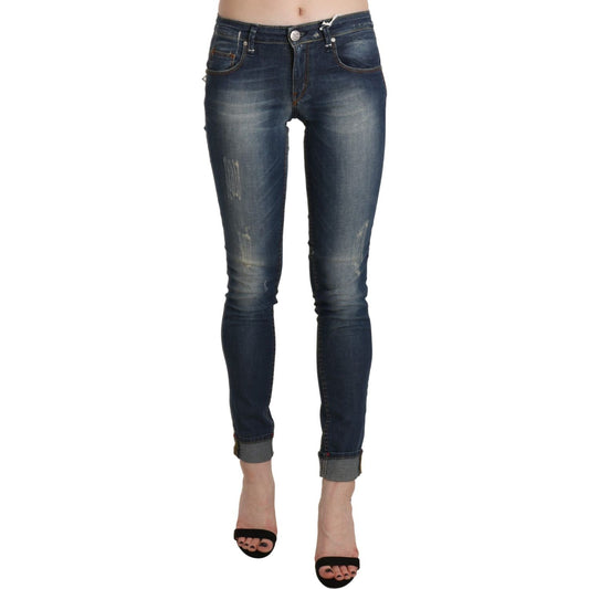 Acht Blue Washed Low Waist Skinny Cropped Denim Trouser