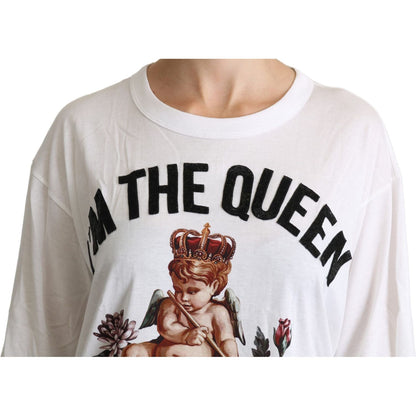 Dolce & Gabbana White Angel Print Cotton Round Neck Shirt Tops