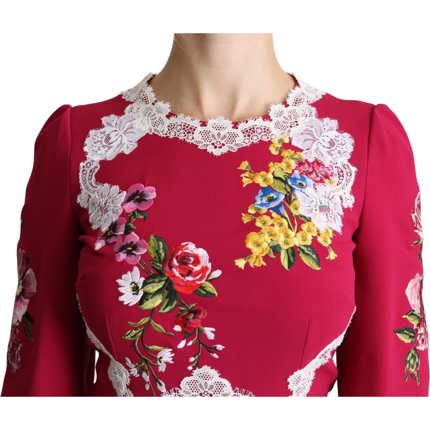 Dolce & Gabbana Red Floral Embroidered Sheath Midi Dress DR2636-42