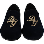 Dolce & Gabbana Blue Velvet Gold Logo Slipper Loafers Shoes
