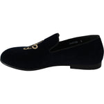 Dolce & Gabbana Blue Velvet Gold Logo Slipper Loafers Shoes