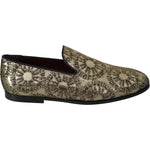 Dolce & Gabbana Gold Jacquard Flats Mens Loafers Shoes