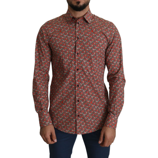 Dolce & Gabbana Red Printed Knight Formal Dress MARTINI Shirt TSH5369-39