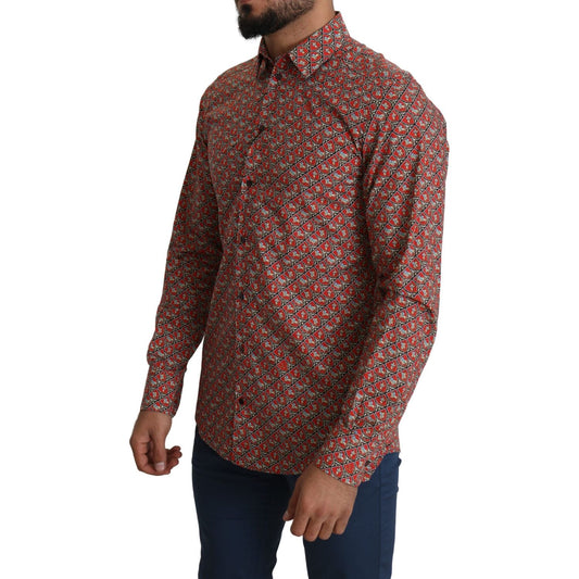 Dolce & Gabbana Red Printed Knight Formal Dress MARTINI Shirt TSH5369-39