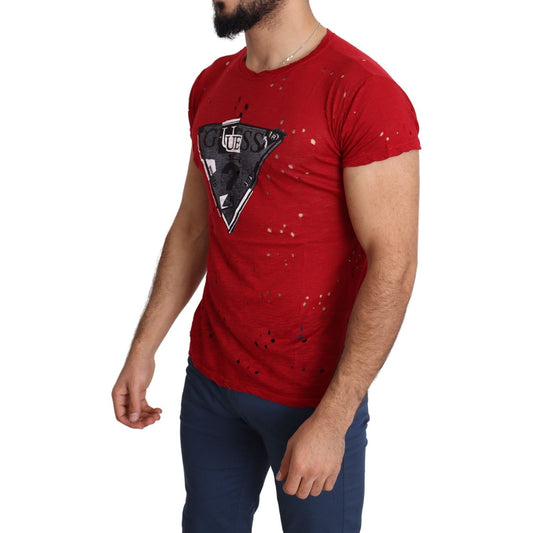 Guess Red Cotton Logo Print Men Casual Top Perforated T-shirt TSH5085-L