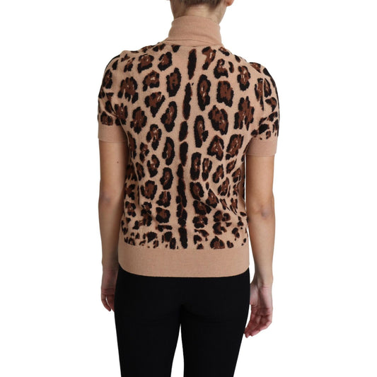 Dolce & Gabbana Beige Leopard Print Virgin Wool Turtleneck Top TSH5779-42