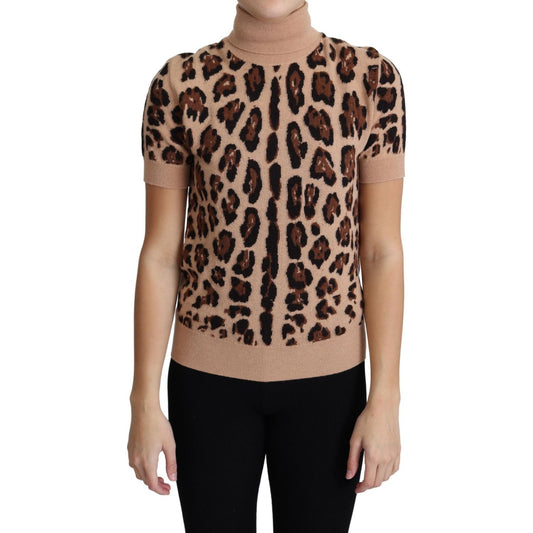 Dolce & Gabbana Beige Leopard Print Virgin Wool Turtleneck Top TSH5779-42
