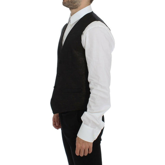 Dolce & Gabbana Black Wool Logo Dress Gilet Vest