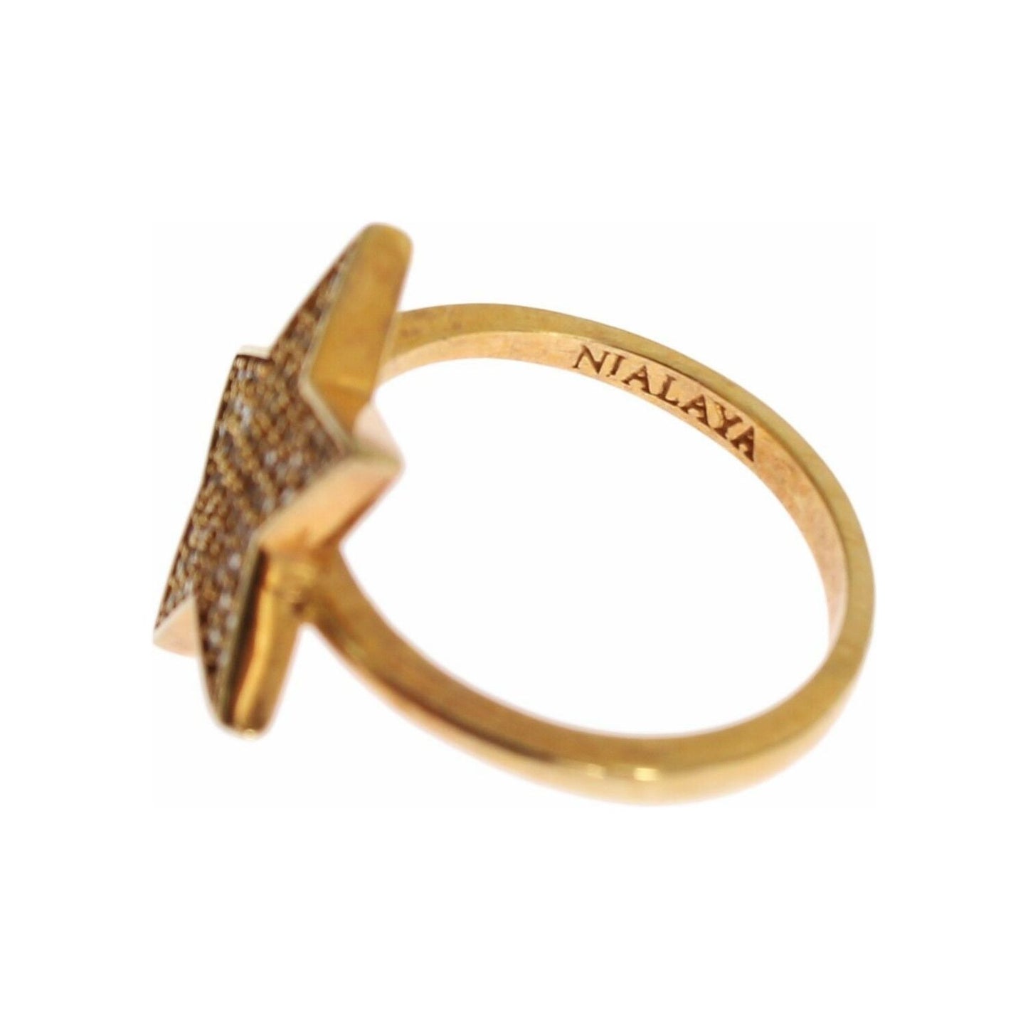 Nialaya Star Gold 925 Silver Womens Clear Ring