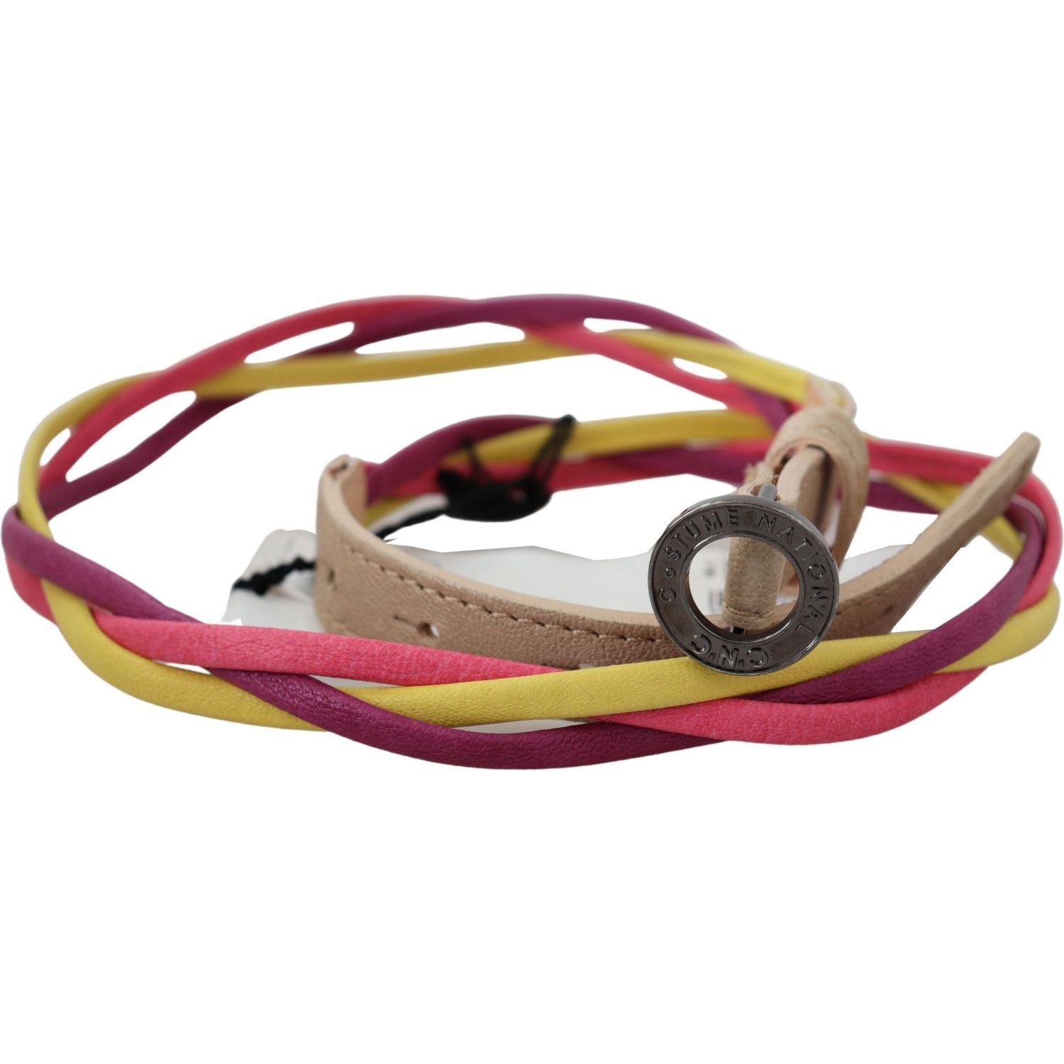 Costume National Multicolor Twisted Leather Circle Buckle Belt