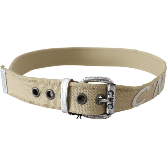 Costume National Beige Cotton Rustic Logo Buckle Belt BEL8025-85