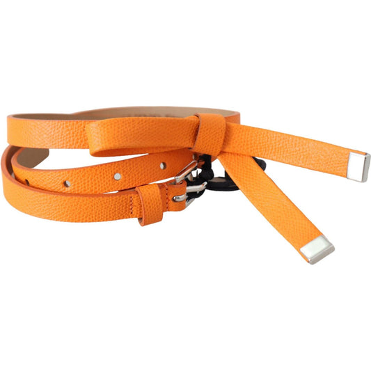 Scervino Street Orange Tangerine Leather Slim Silver Metal Buckle Belt BEL8125-80