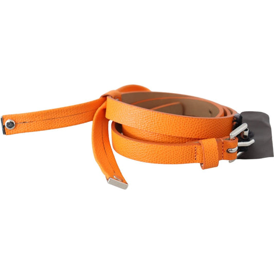Scervino Street Orange Tangerine Leather Slim Silver Metal Buckle Belt BEL8125-80