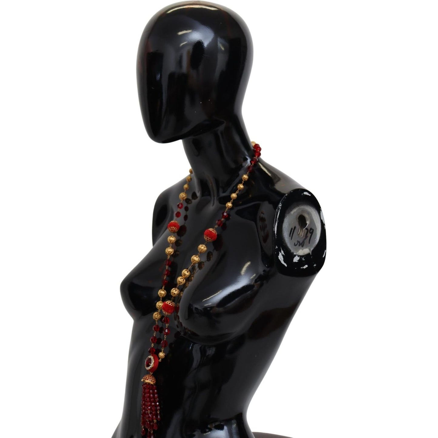 Dolce & Gabbana Gold Tone Brass Red Crystals Pendant Opera Chain Necklace