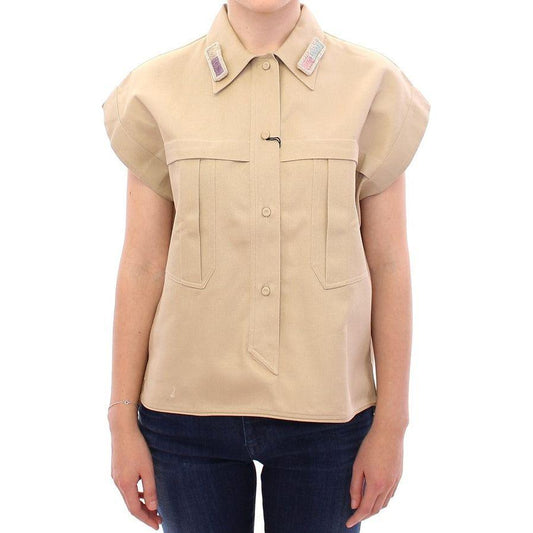 Andrea Incontri Beige Sleeveless Blouse Top GSS10726-1