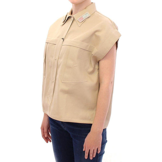 Andrea Incontri Beige Sleeveless Blouse Top GSS10726-1