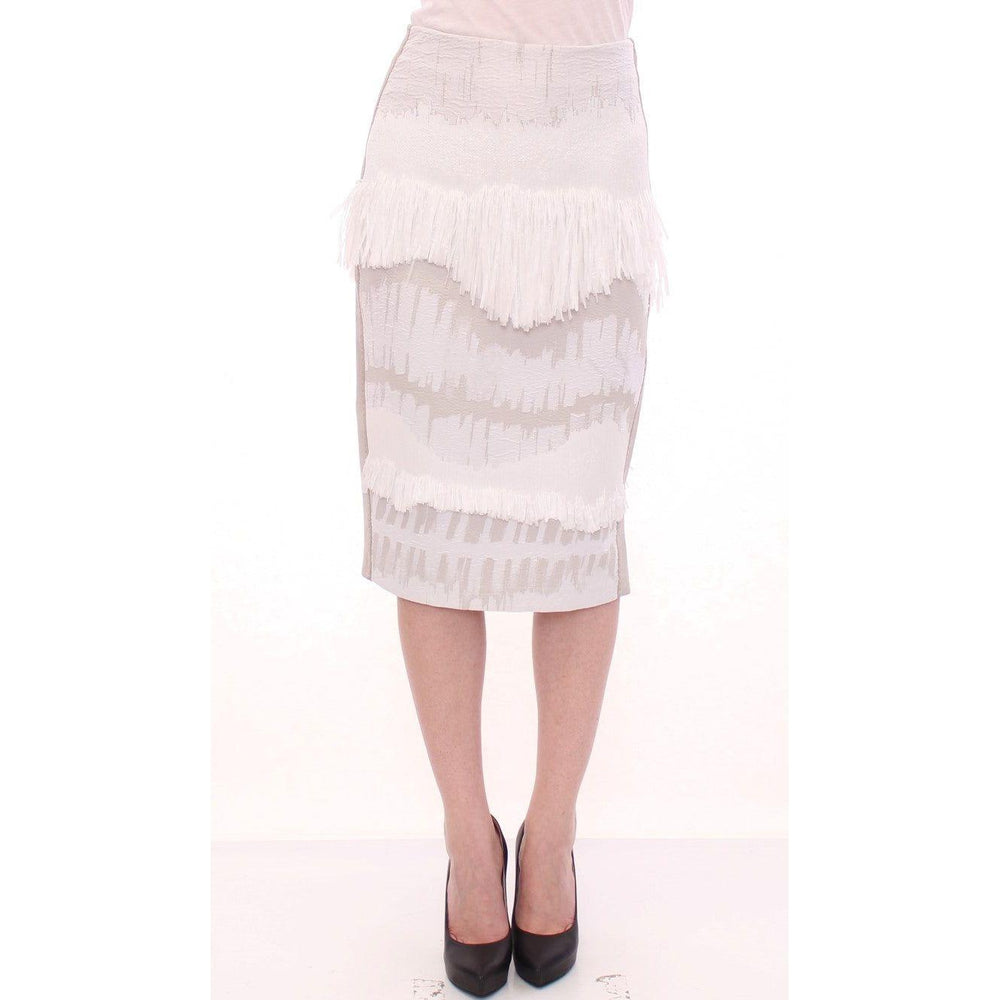 Arzu Kaprol White Acrylic Straight Pencil Skirt GSS10322-1
