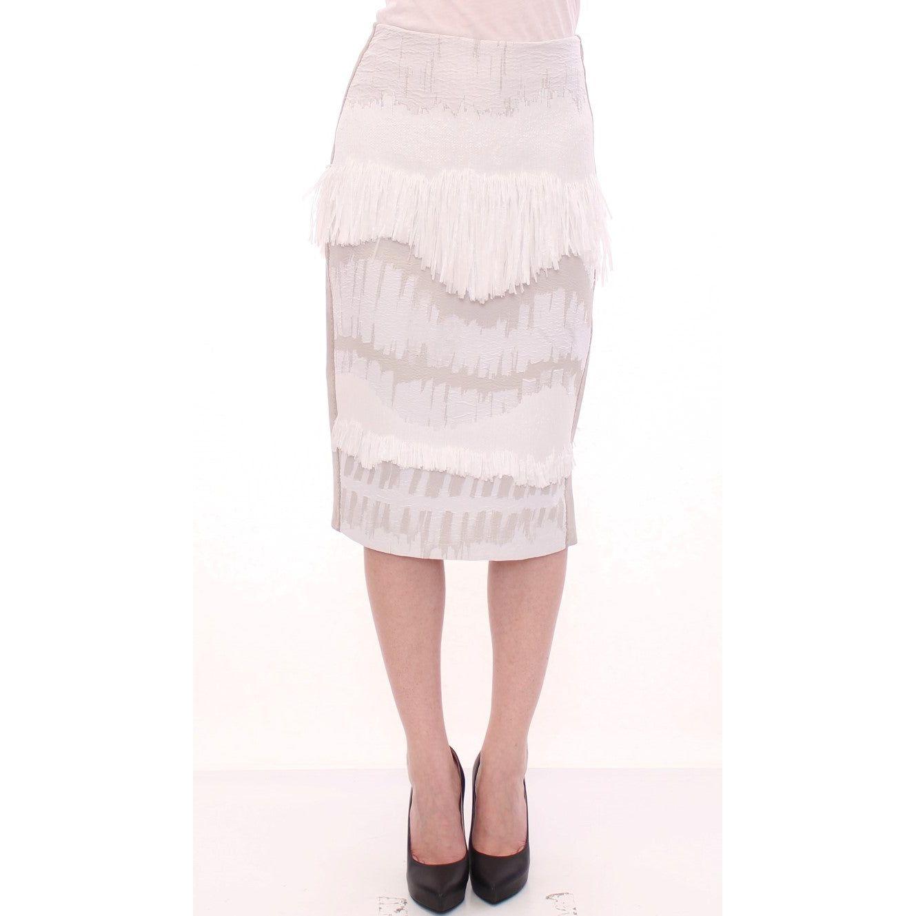 Arzu Kaprol White Acrylic Straight Pencil Skirt GSS10322-1