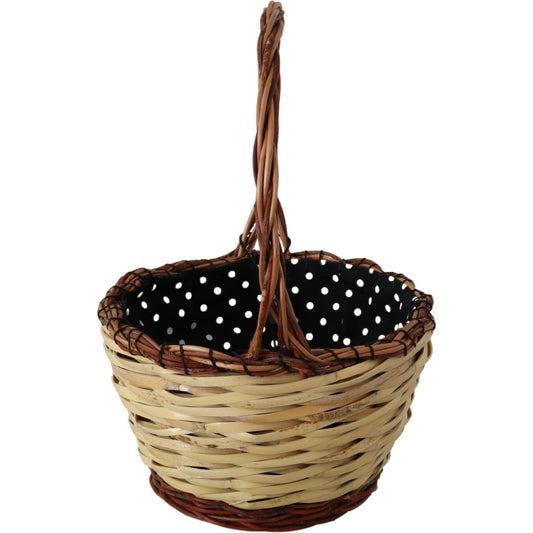 Dolce & Gabbana Beige Wood Wicker Rattan Basket Tote Bag VAS12274