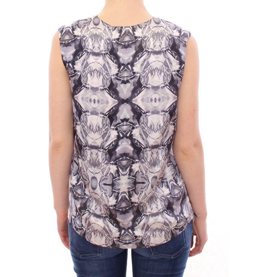 Arzu Kaprol Gray Blue Silk Sleeveless Top Shirt Blouse