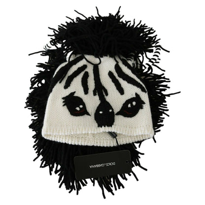 Dolce & Gabbana Black White Knitted Cashmere Animal Design Hat