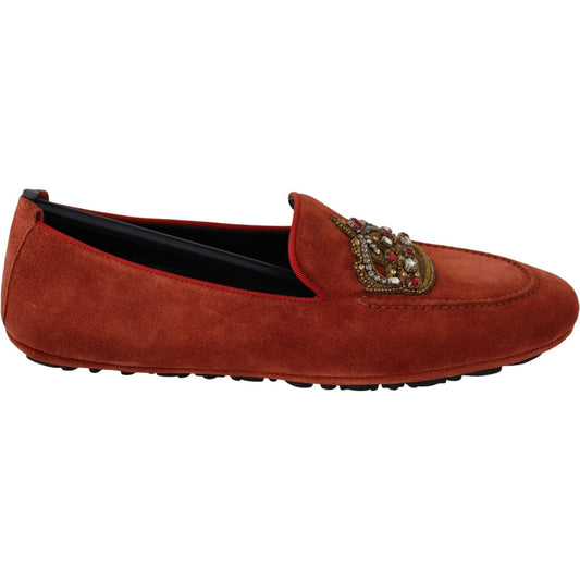 Dolce & Gabbana Orange Leather Crystal Crown Loafers Shoes MV3860-39