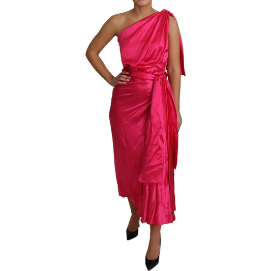 Dolce & Gabbana Dress Pink Fitted Cut One Shoulder Midi Dress
