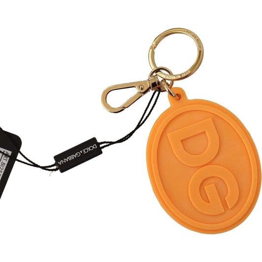 Dolce & Gabbana Orange Rubber DG Logo Gold Brass Metal Keychain SMY100727