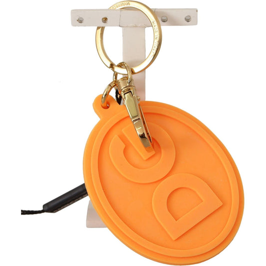 Dolce & Gabbana Orange Rubber DG Logo Gold Brass Metal Keychain SMY100727