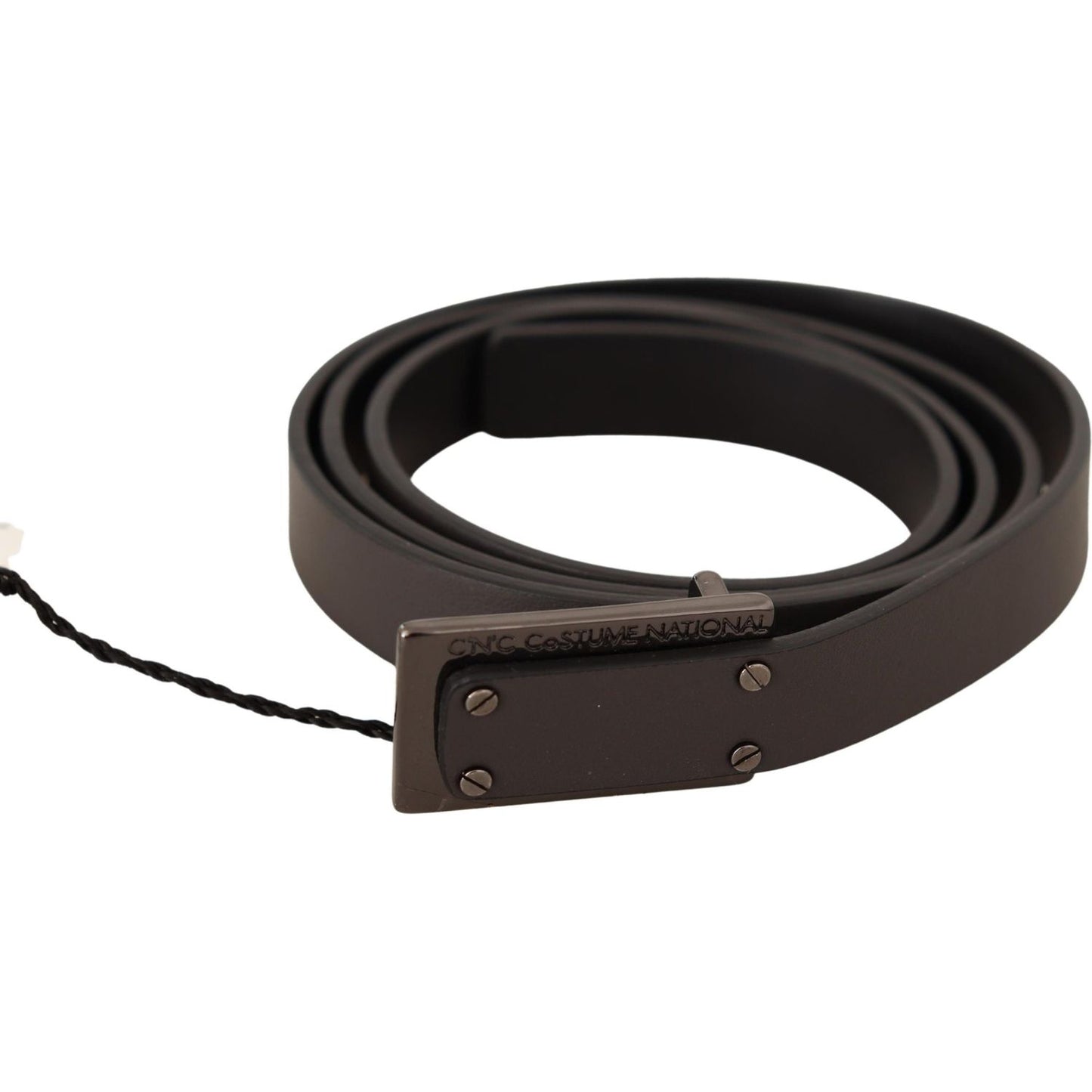 Costume National Dark Brown Leather Logo Buckle Belt BEL60993 -100