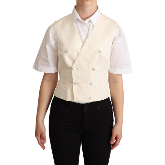 Dolce & Gabbana Beige Silk Sleeveless Waistcoat Vest TSH5999 -38