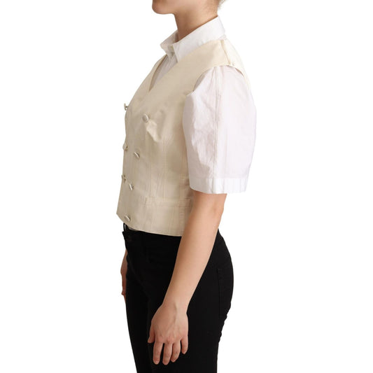 Dolce & Gabbana Beige Silk Sleeveless Waistcoat Vest TSH5999 -38